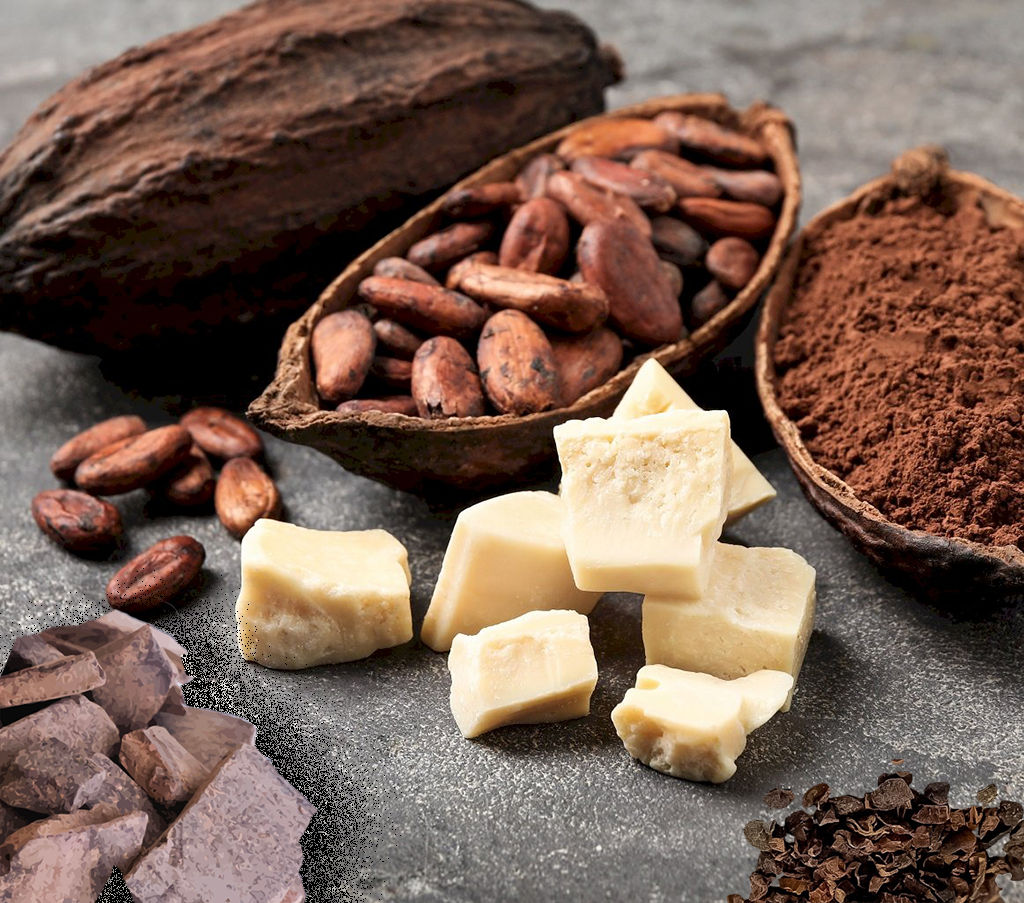 cacao butter, cacao beans, cacao powder, cacao paste