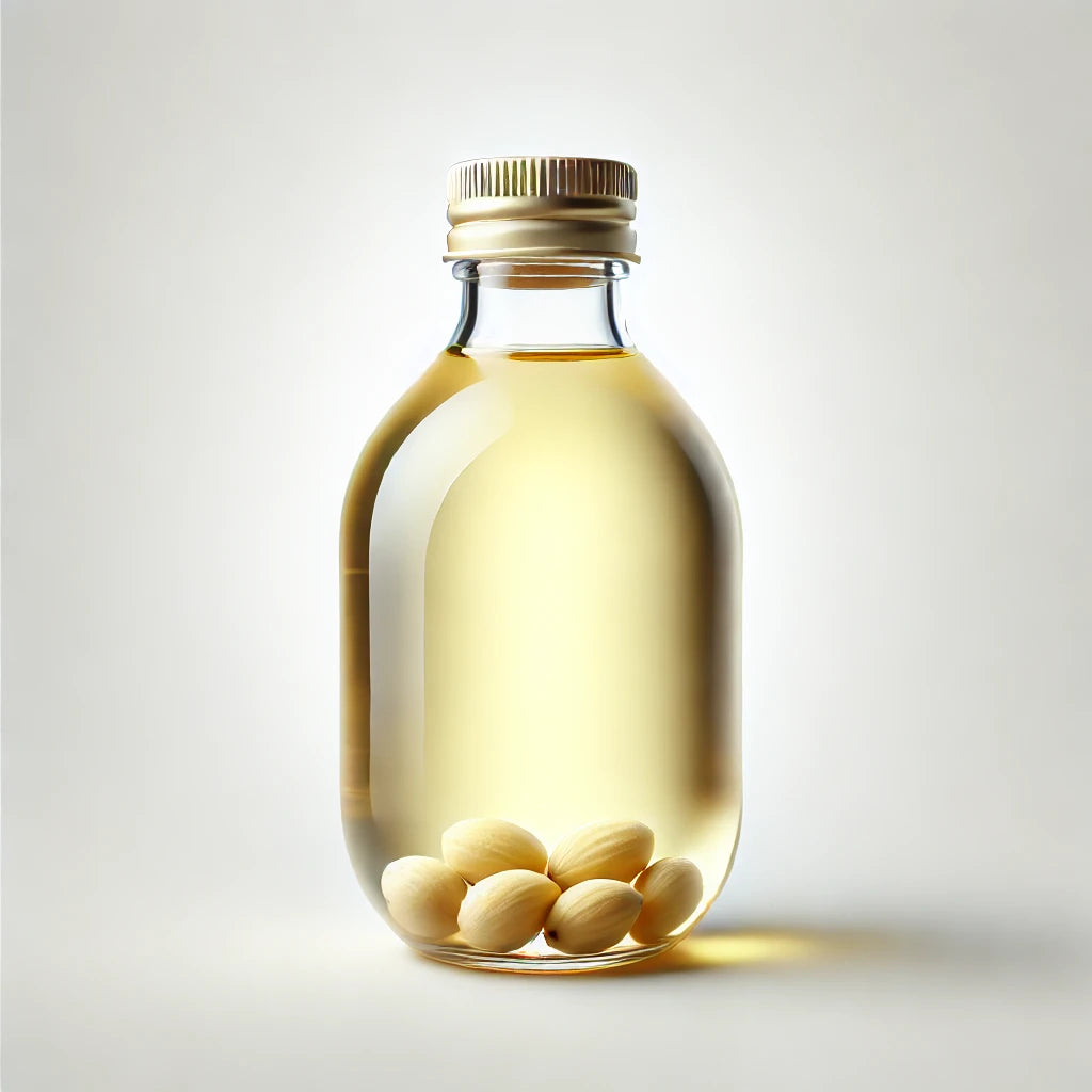 A bottle of clear, golden Baobab oil, emphasizing its smooth and refined appearance.