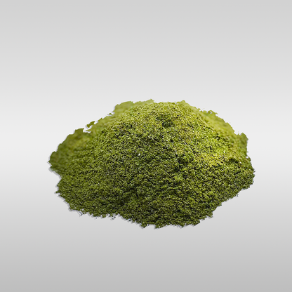 Finely ground Graviola powder, highlighting its green color and smooth texture.