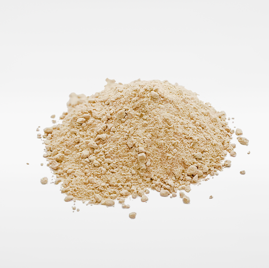 Finely ground Maca powder, highlighting its pale, smooth texture.